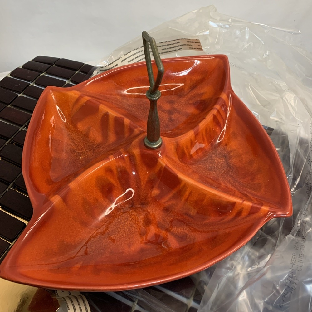 Vintage MCM California Pottery Cal Style 216 Ceramic Orange Candy Dish Labels‎